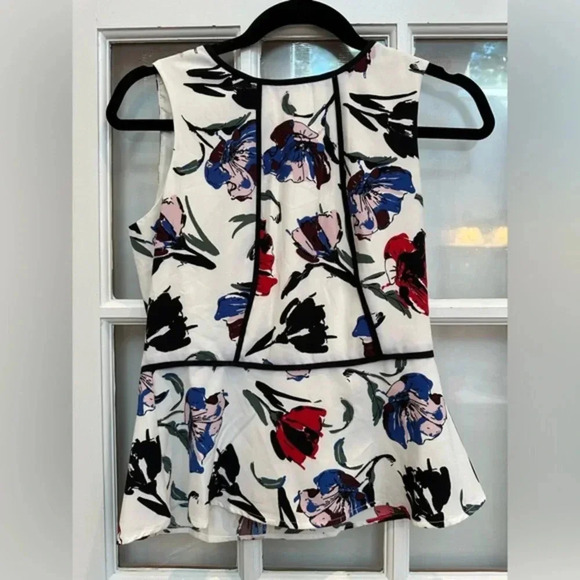 Banana Republic Sleeveless Floral Black Line Structured Peplum Blouse Size 0 XS - Picture 1 of 9
